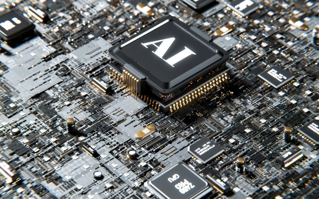 Chip con la scritta AI su una scheda elettronica, simbolo dell’intelligenza artificiale usata nell’offerta tecnica